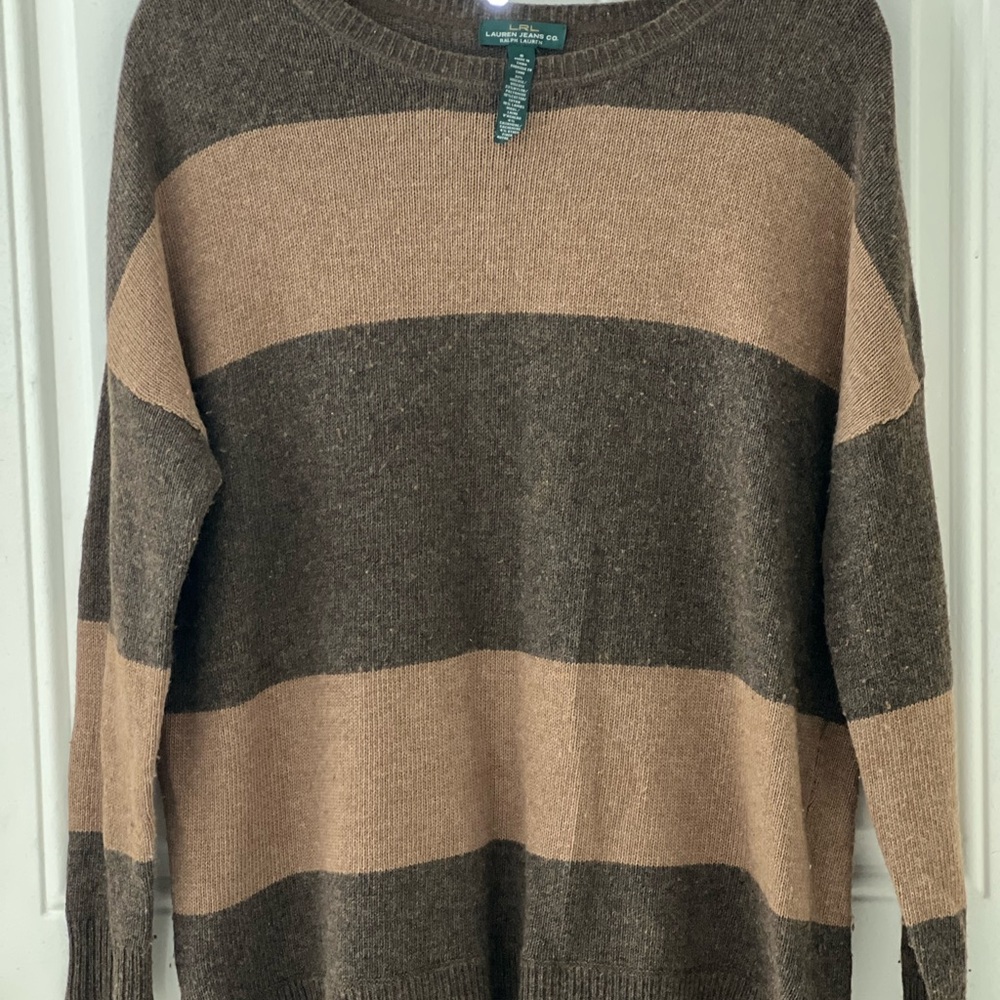 Ralph Lauren Men's Tan and Brown Crewneck Sweater